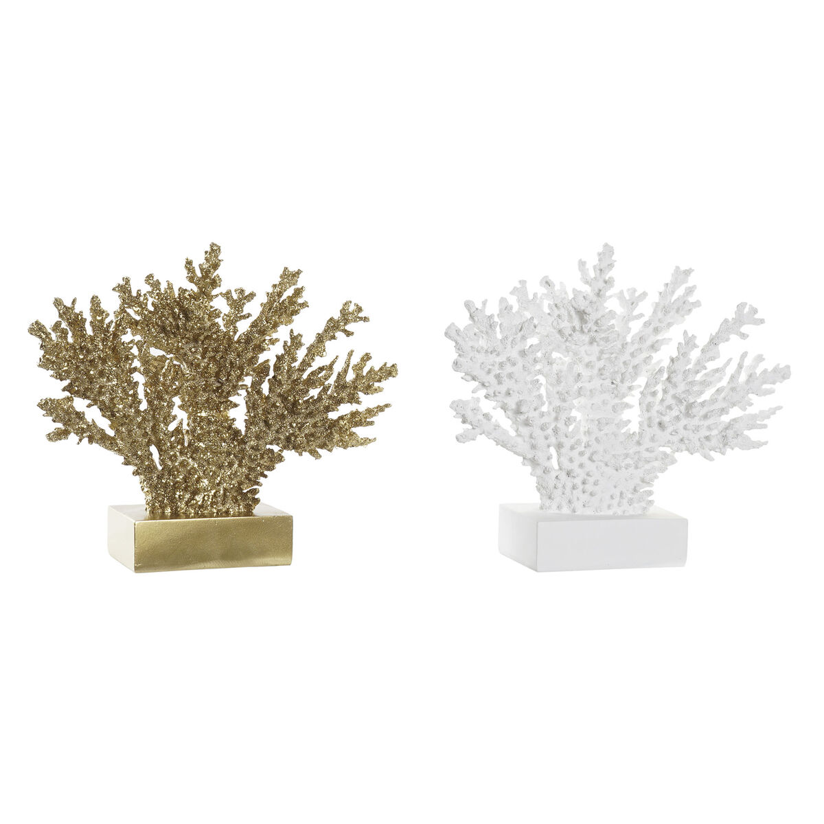 Figura decorativa dkd home decor dorado coral blanco resina mediterráneo (34 x 10 x 27,5 cm) (2 unidades)