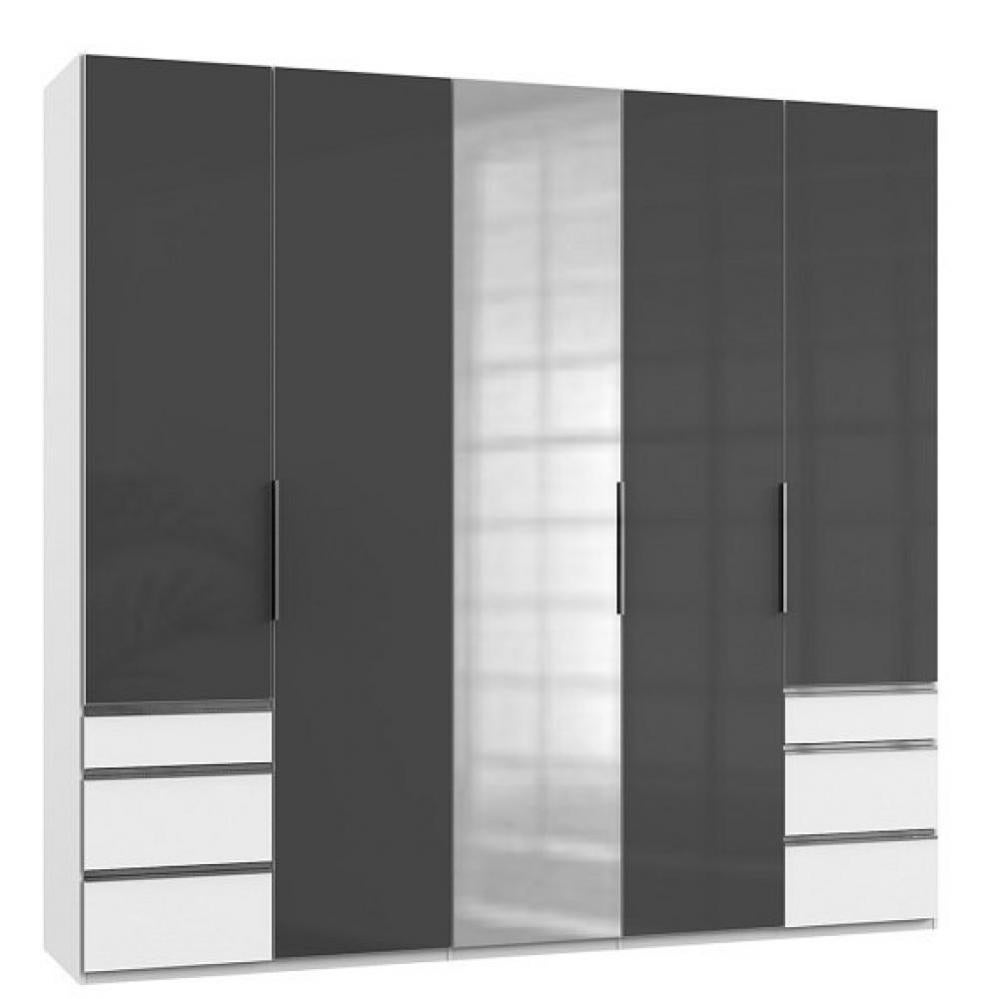 Armoire penderie LISEA 5 portes 6 tiroirs verre anthracite 250 x 236 cm