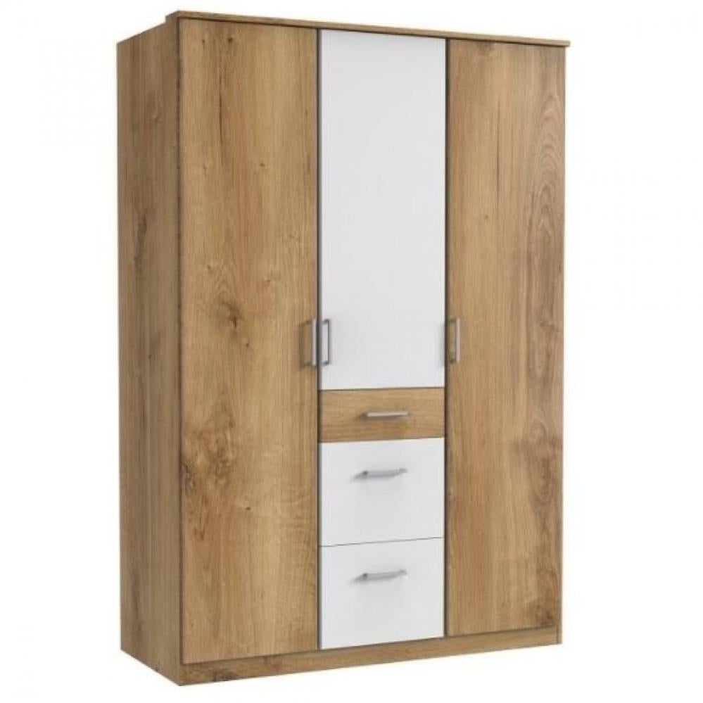 Armoire rangement LAVAL chêne façade blanc mat 3 portes 3 tiroirs