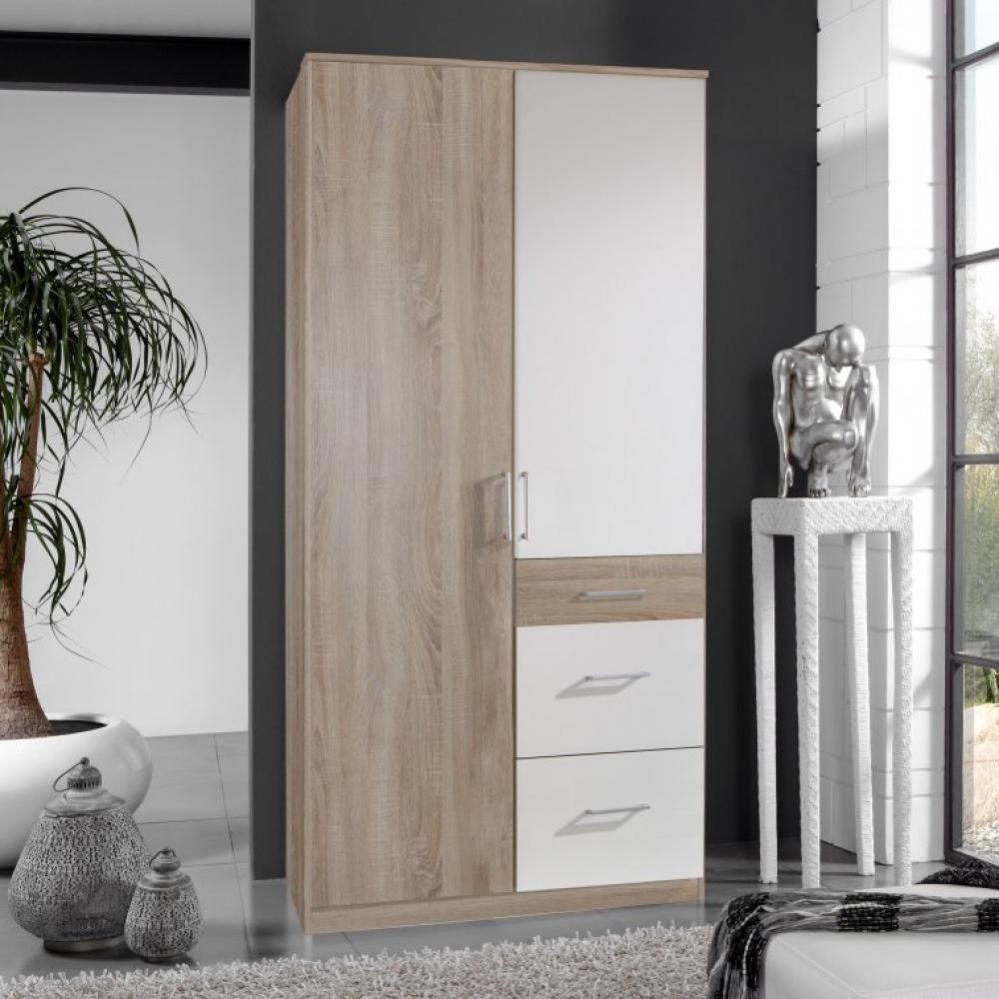 Armoire LAVAL décor chêne rechampis blanc 2 portes 3 tiroirs Leroy Merlin