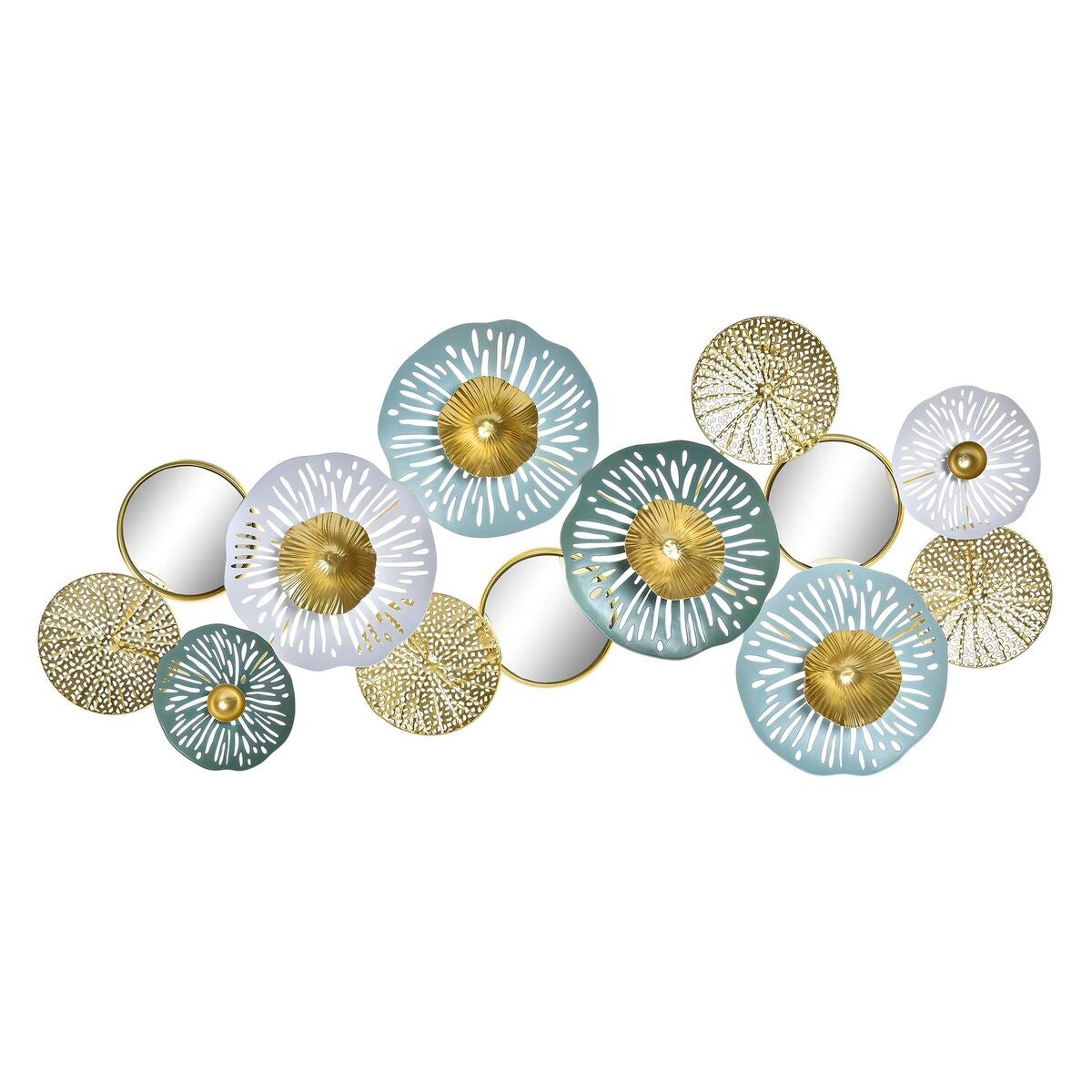 Decoración de pared dkd home decor espejo hojas dorado metal menta oriental (80 x 7,5 x 36 cm)