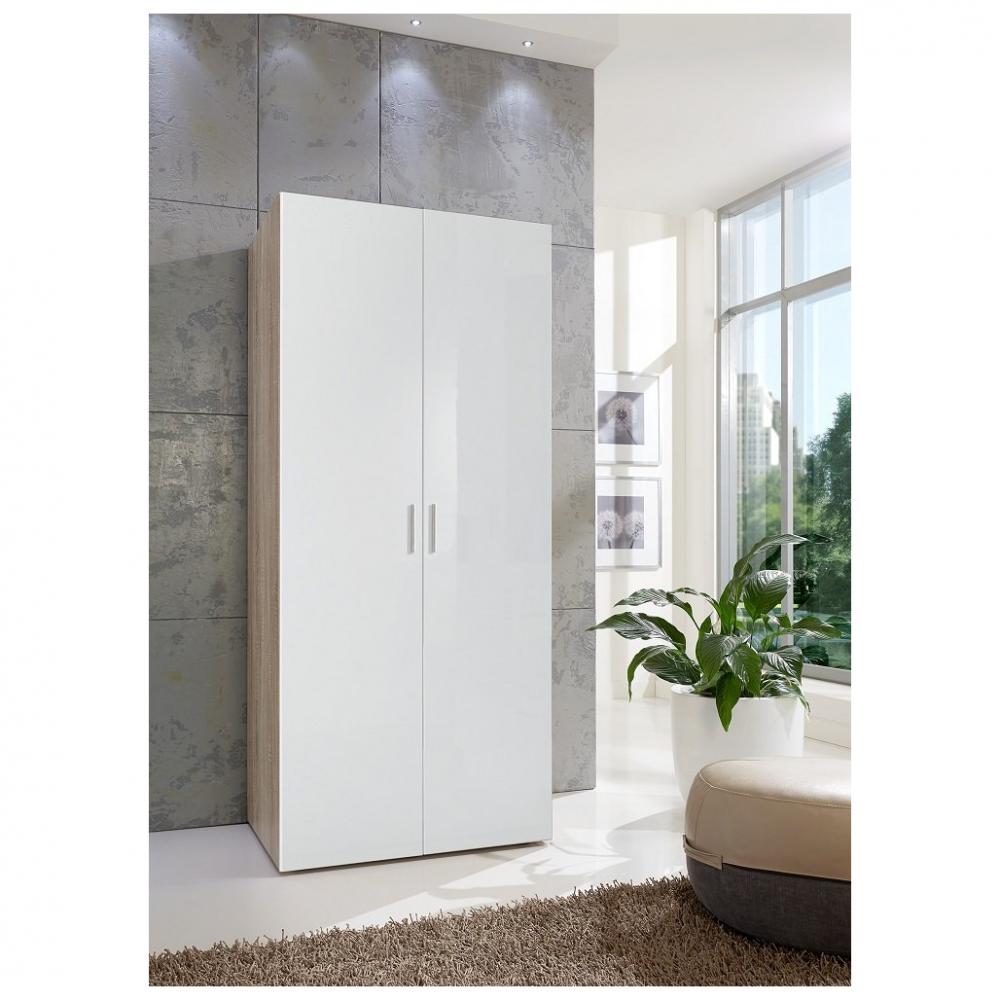 Armoire penderie 2 portes blanc et chêne - Boavista