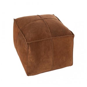 Pouf en cuir marron et rembourrage coton Mady 40