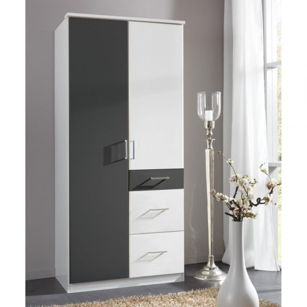 Armoire LAVAL décor blanc rechampis graphite 2 portes 3 tiroirs Leroy