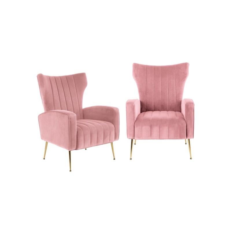 Lot de 2 fauteuils rembourrés en velours 73 x 70 x 94 cm Rose