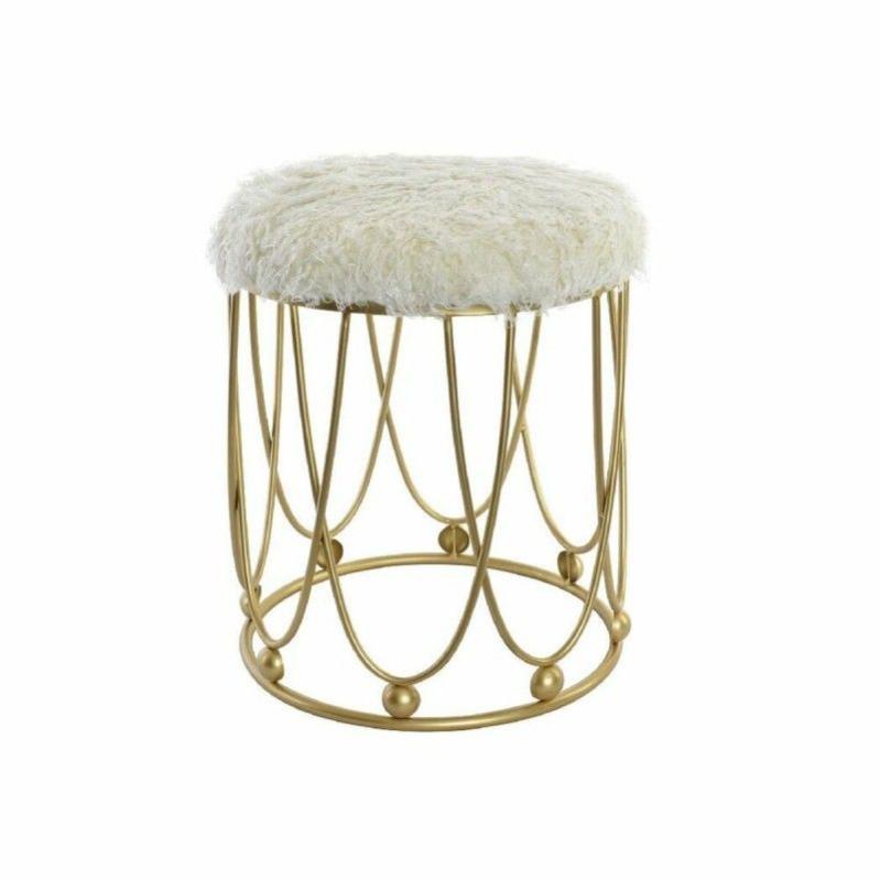 Reposapiés dkd home decor dorado metal poliéster terciopelo blanco (40 x 40 x 46 cm)