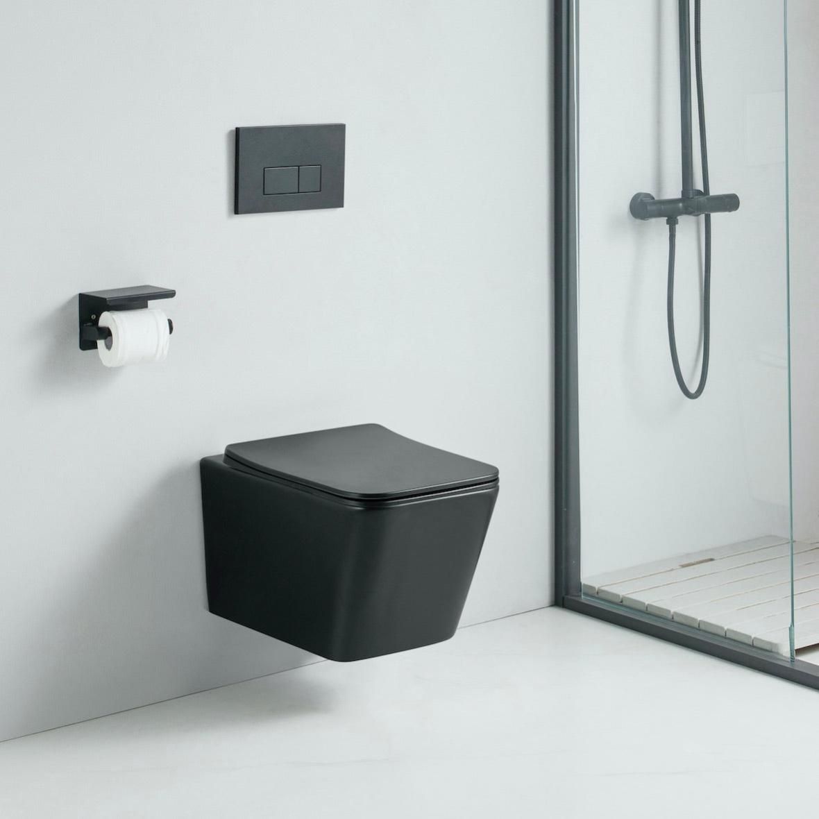 Cuvette WC suspendu CALETO noir mat sans bride et avec frein de