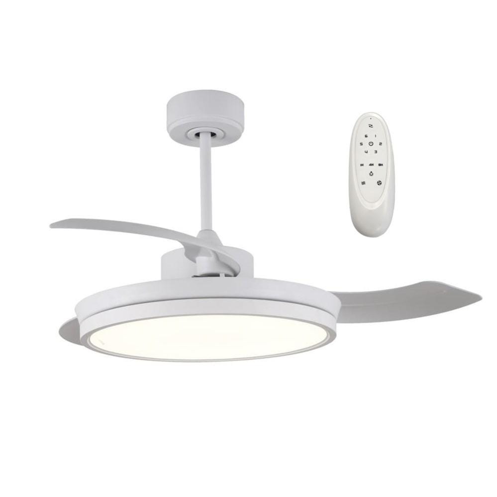 Ventilatore da soffitto Lucande Vindur, bianco, legno, DC, silenzioso Ventilatore da soffitto Lucande Vindur, bianco, legno, DC, silenzioso