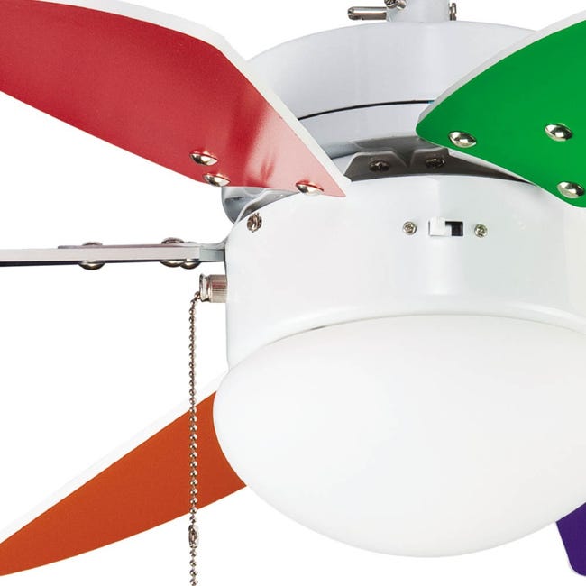 Ventilador techo infantil de colores con 2 bombillas gratis motor DC -  Brico Profesional