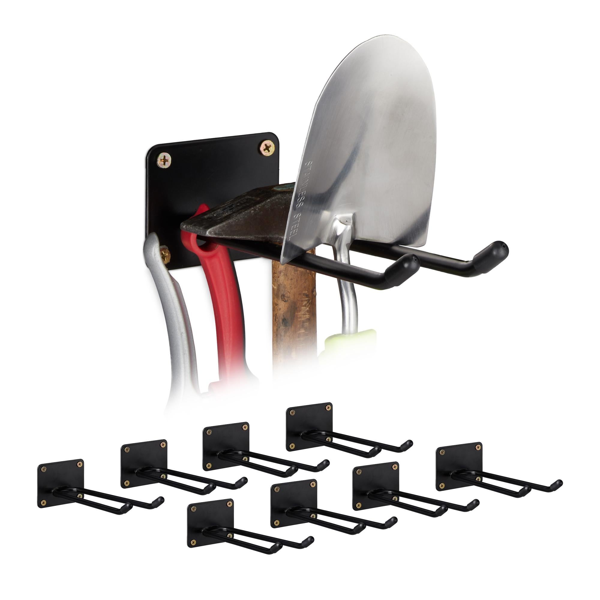 Set 2 Porta Scope Da Parete Nero Con 5 Supporti E 6 Ganci Pieghevoli – Organizer Per Scopa E Mocio, Carico 8 Kg Per Staffa, Per Casa E Garage