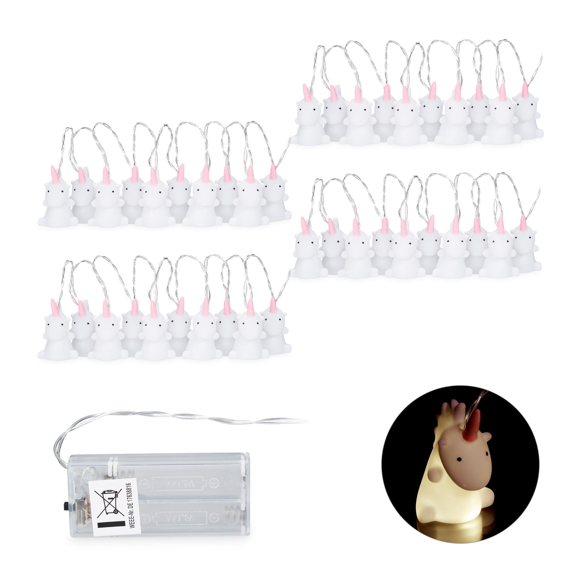 4x Catena di Luci a LED, 10 Unicorni Luminosi a Batteria, Cameretta dei