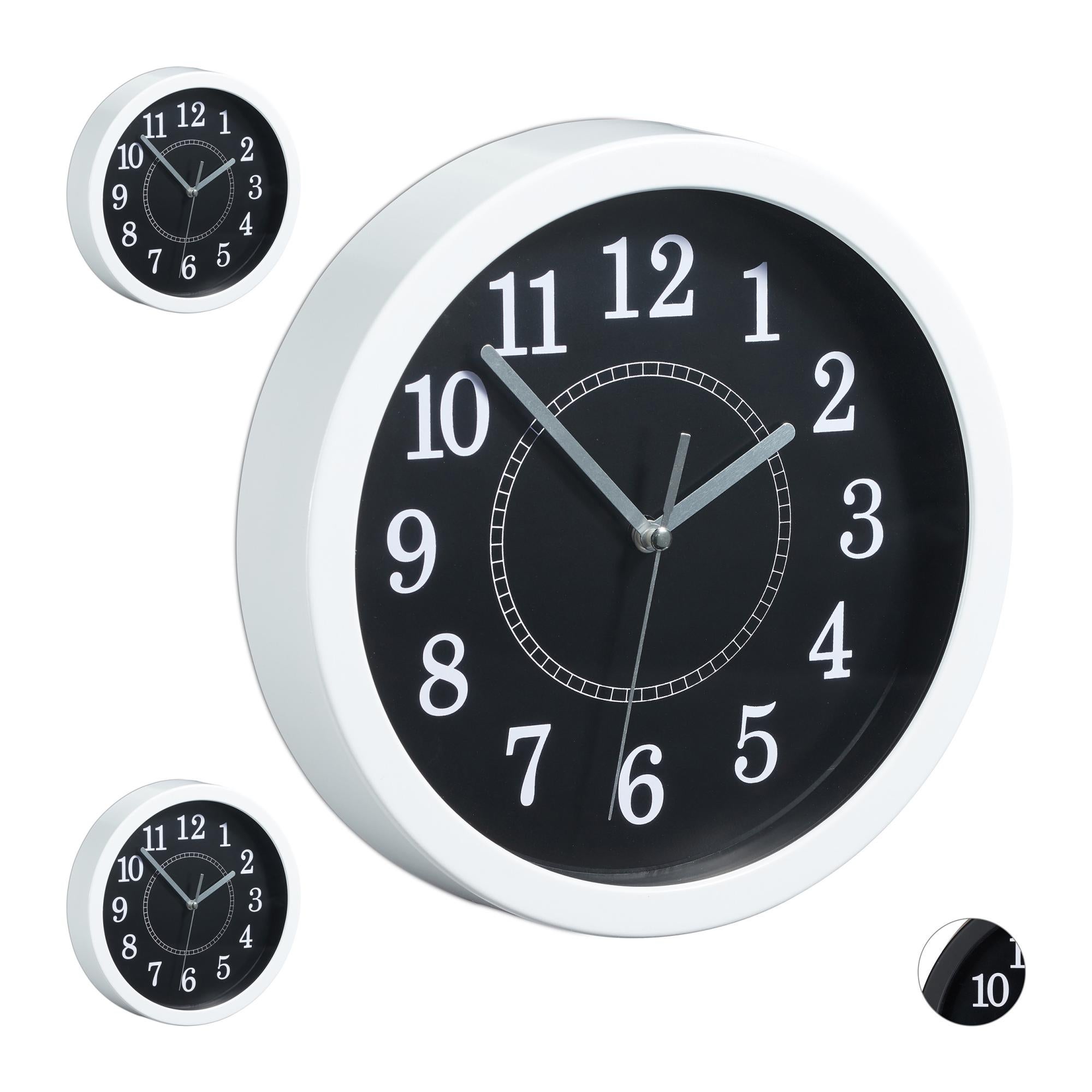 Set 3 Orologi Da Parete Rotondi 20 Cm - Design Classico Nero - Funzionamento A Batteria - 2