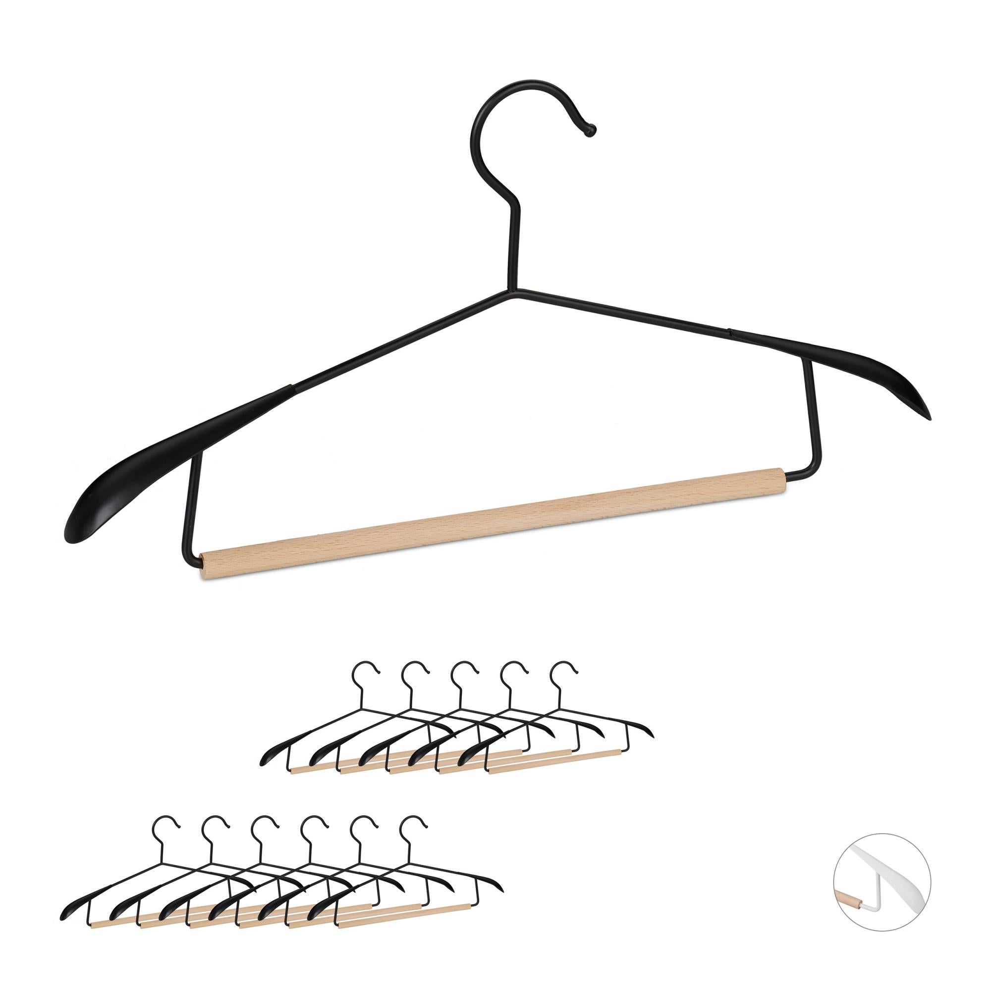 Cintre ?� costume traverse en bois, set de 12, cintre pantalon, ?�paule large, bois m?�tal, noir 