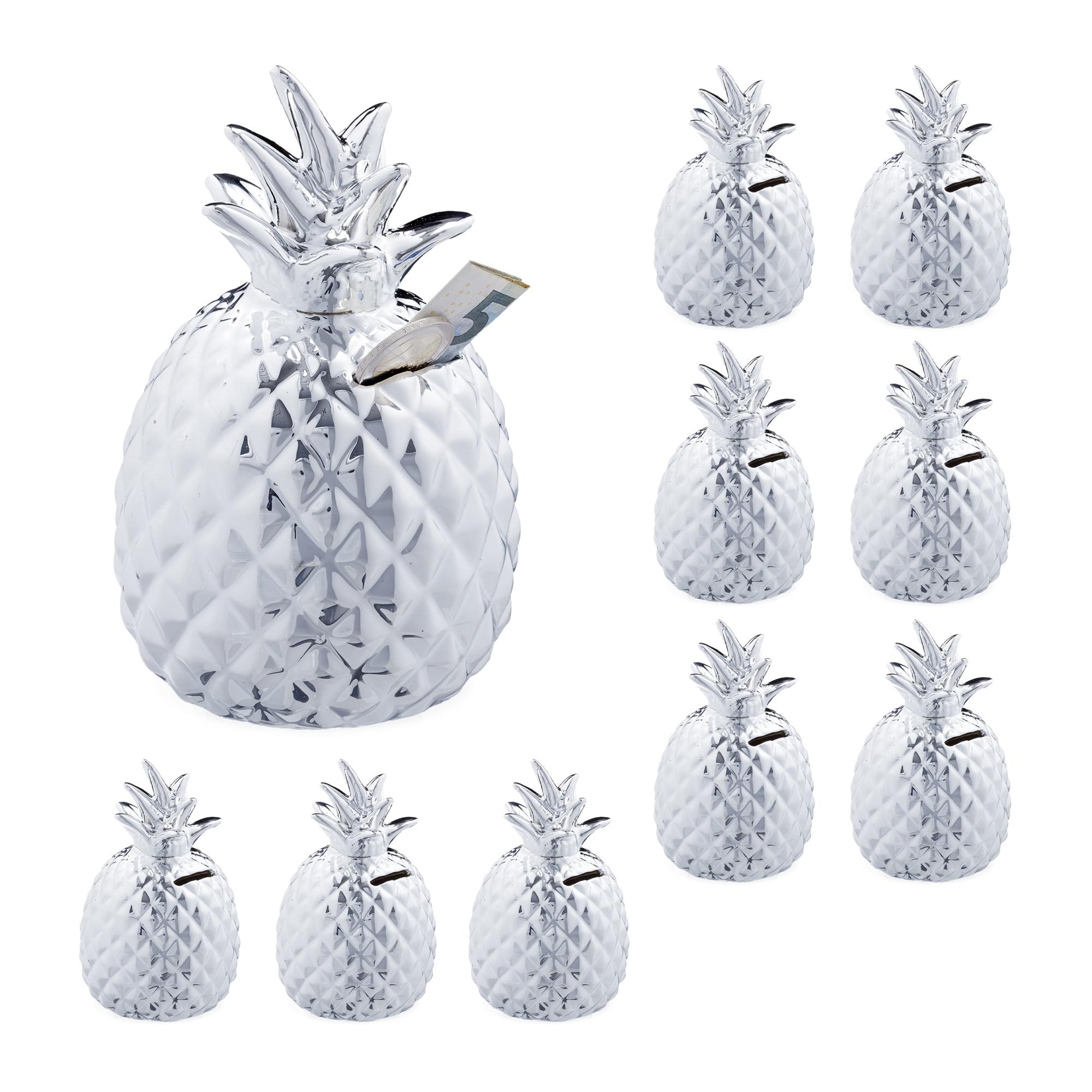 Tirelire Ananas Doré Relaxdays - Céramique, 24x10.5cm, Pour Pièces Et Billets