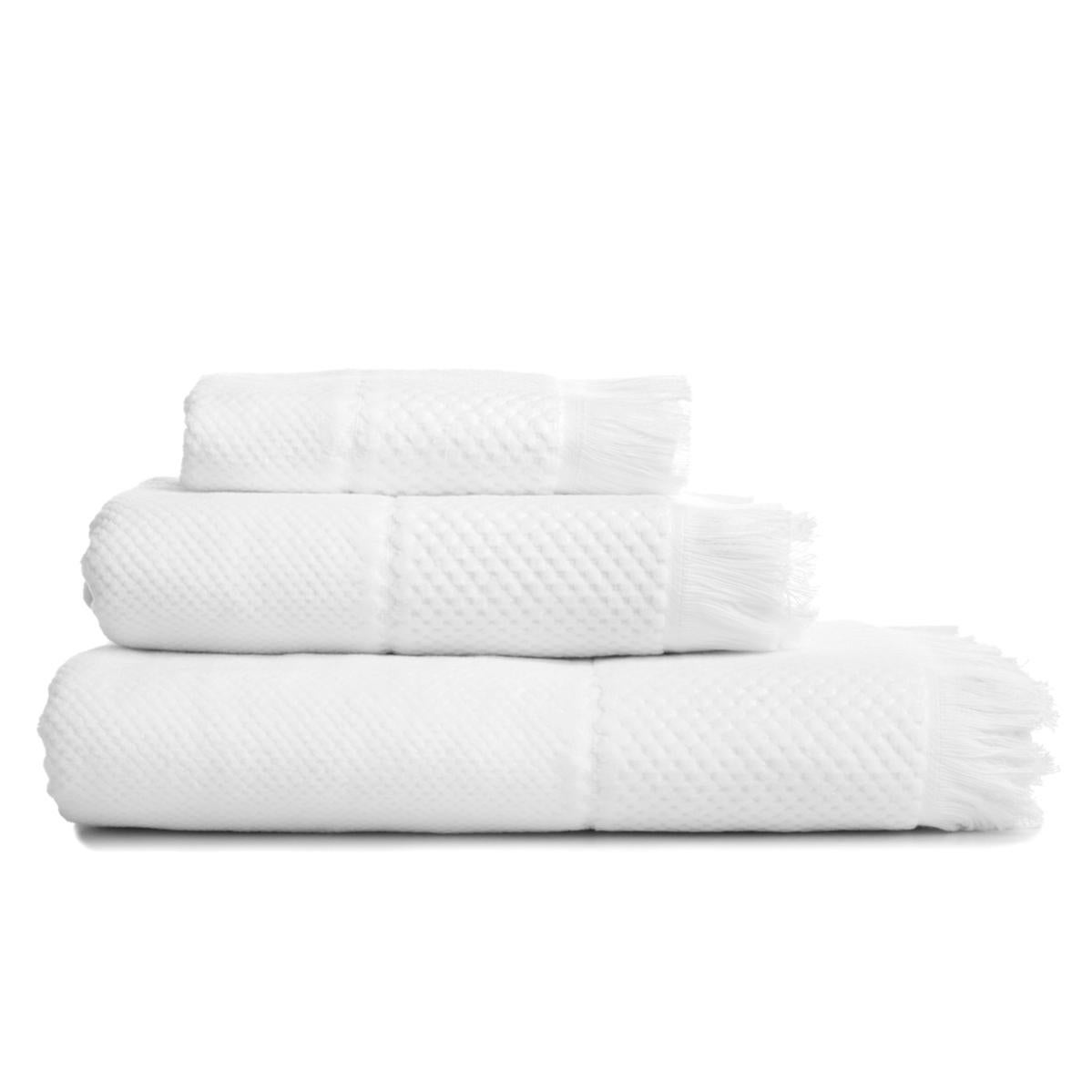 Serviette de douche 70x140cm en coton jacquard à franges blanc Leroy