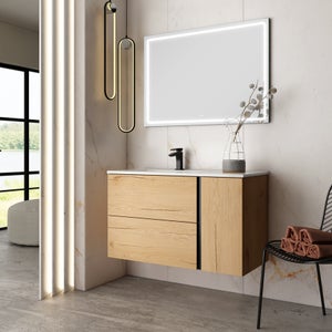 Meuble de salle de bain vasque déportée 2 tiroirs OLYMPE et miroir Led STAM  ciment (gris) 80 cm COSYNEO - VENOLYMPE80STAMCIM - COSYNEO -  VENOLYMPE80STAMCIM