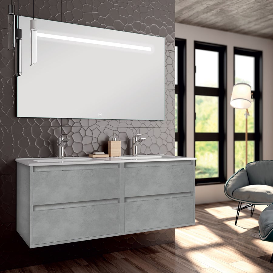 Salle de bain complète double vasque 120 et miroir led - Celebes