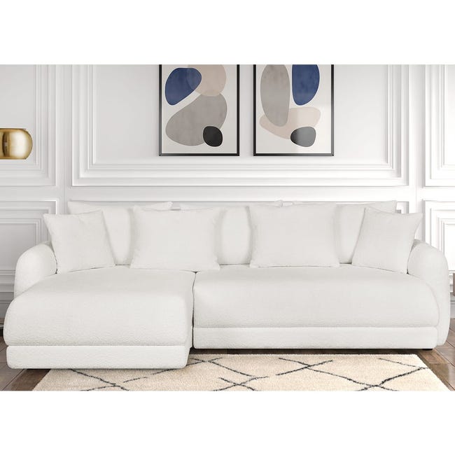 Canapé d'angle de luxe, 5 places argo blanc, angle gauche