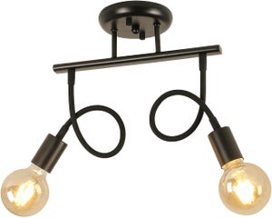 Plafonnier moyen noir avec ampoules en verre dépoli 4x E14