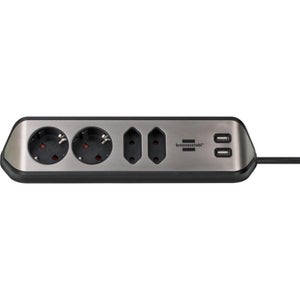 NTONPOWER Multiprise avec USB, Multiprise Noire avec 5 Prises et 2 Ports  USB, Cordon de 3 M, Livré avec Support Mural, Murale Montage, avec