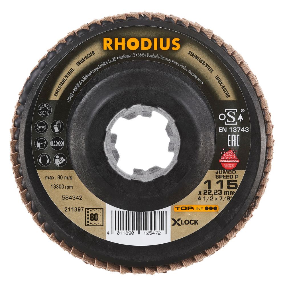 Rhodius disque Flap JUMBO VITESSE P XLOCK / Ø 115 x 22,23 obliquement