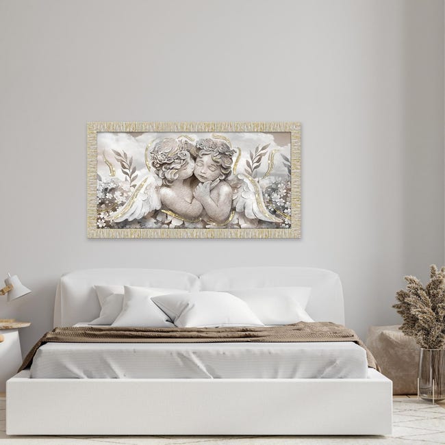 Quadro Moderno Camera da letto con cornice GIOVY Bianca Oro ANGELS