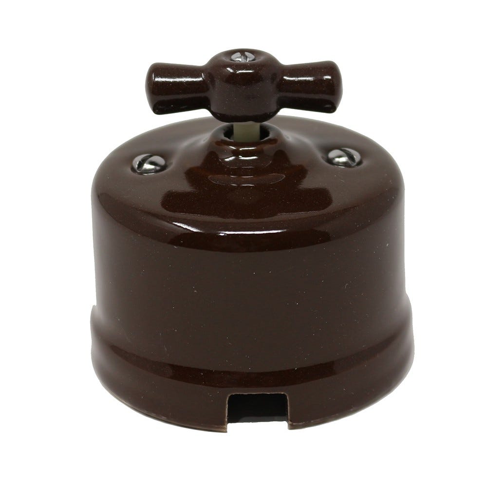 Interruptor conmutador vintage retro porcelana marrón instalación  superficie 10A 250V