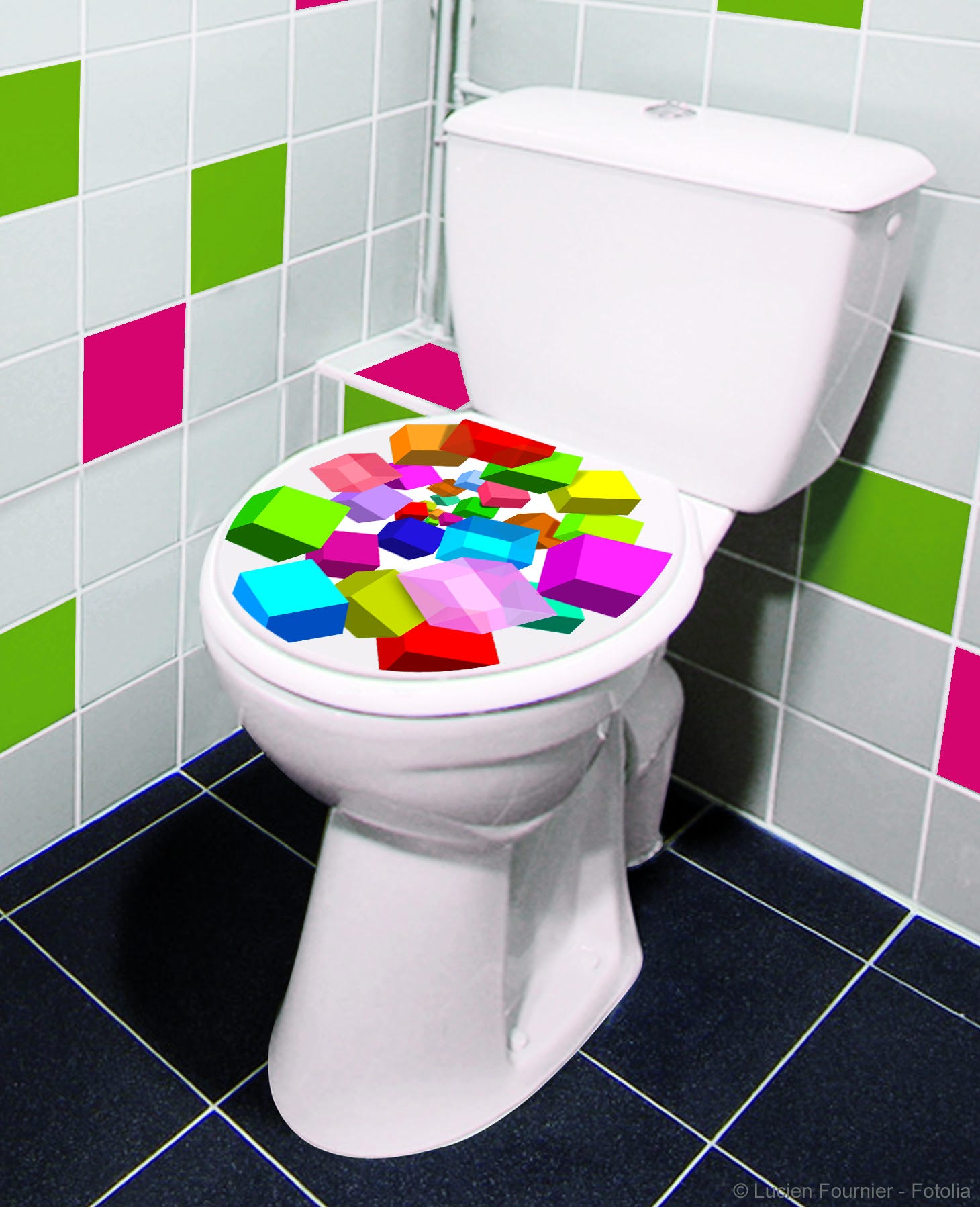 Sticker décoratif abattant toilettes, 3D moderne et coloré avec cubes de  toutes les couleurs, 33 cm X 38 cm