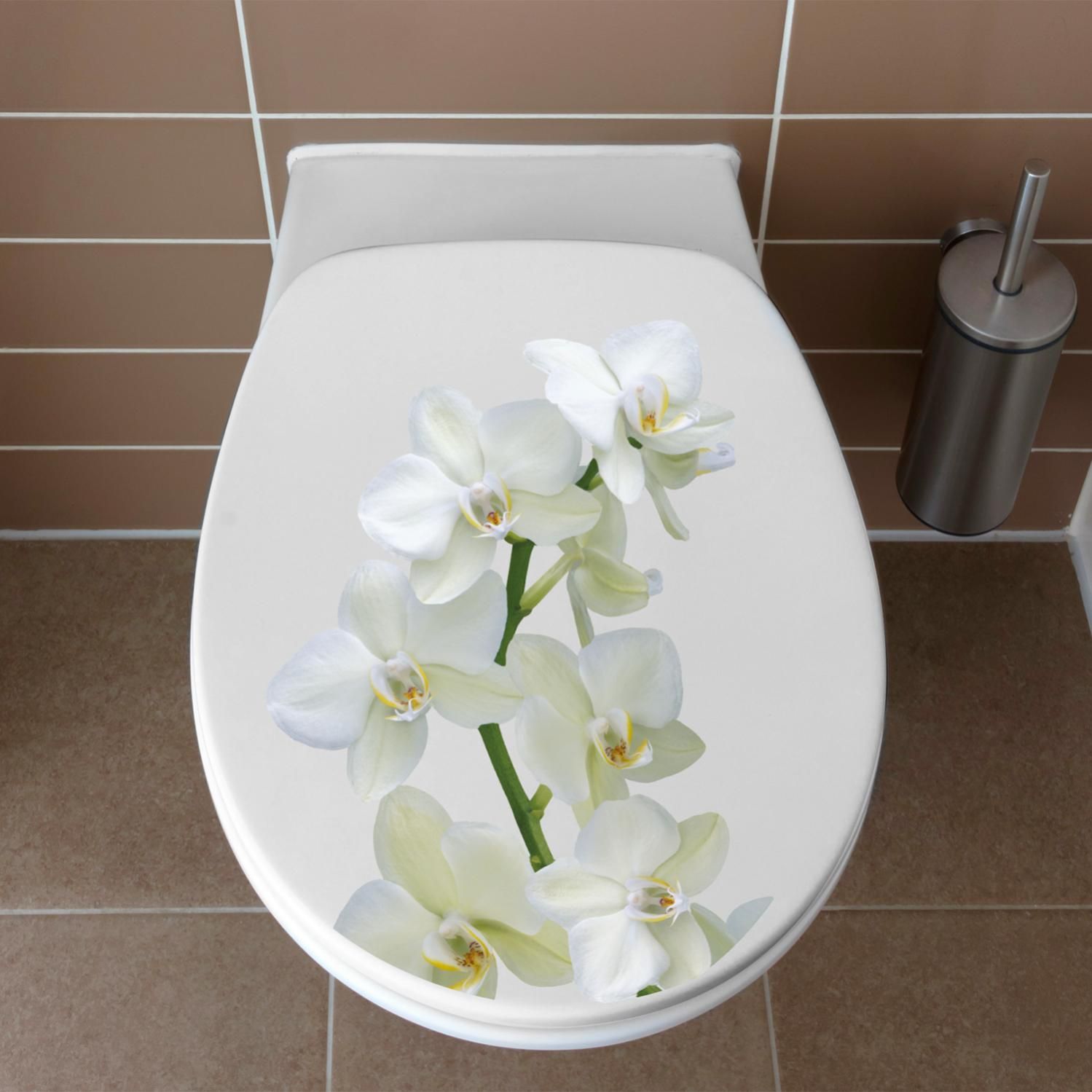 Sticker d coratif abattant toilettes orchid e jaune branche