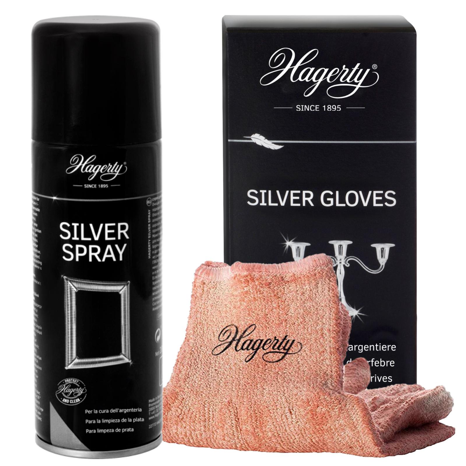 Kit Hagerty Silver Gloves Guanti da Argentiere per Pulizia Argento e  Metalli Argentati + Hagerty Silver Spray Pulitore per Argenteria da 200 ml