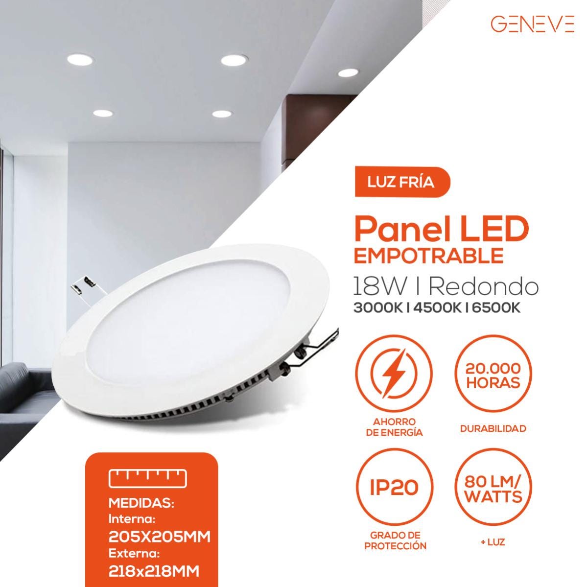 Panel Led Toit DOWNLIGHT LED - PANEL LED EMPOTRABLE REDONDO 18 WATTS LUZ FRIA EXTRA ...