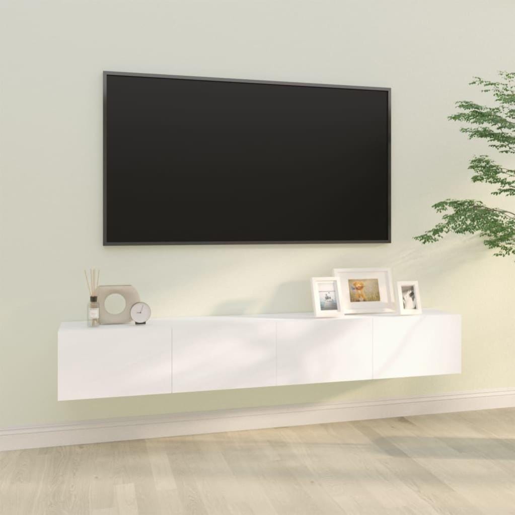 Mueble TV pared 2 uds madera contrachapada blanco 100x30x30 cm