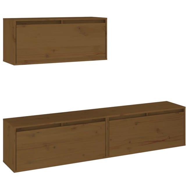 Mueble de TV madera maciza de pino marrón miel 176x37x47,5 cm - referencia  Mqm-814322