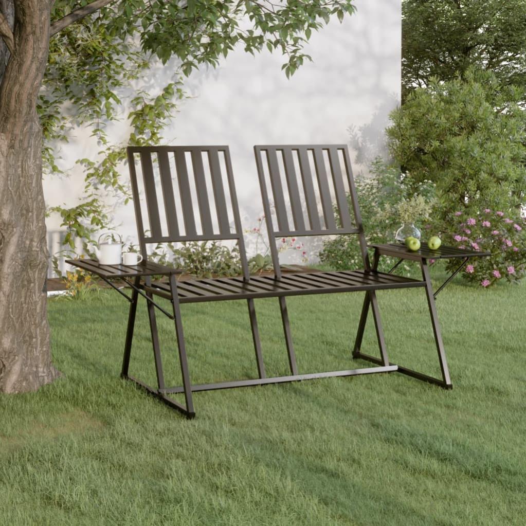 VidaXL Panca Da Giardino In Acciaio Con Tavolini Laterali - 2 Posti, Colore Nero, Dimensioni 165x75x93 Cm, Arredo Outdoor Resistente Alle Intemperie