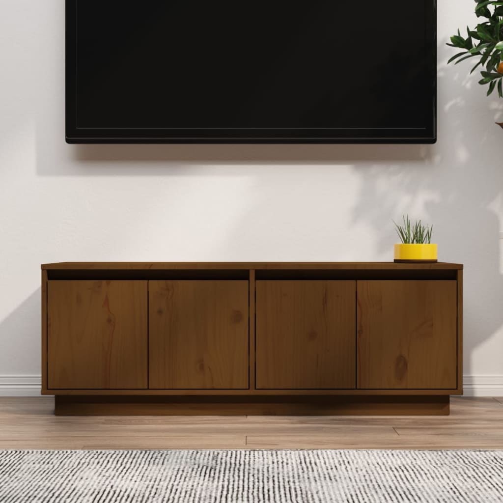 Mueble de TV madera maciza de pino marrón miel 110x34x40 cm