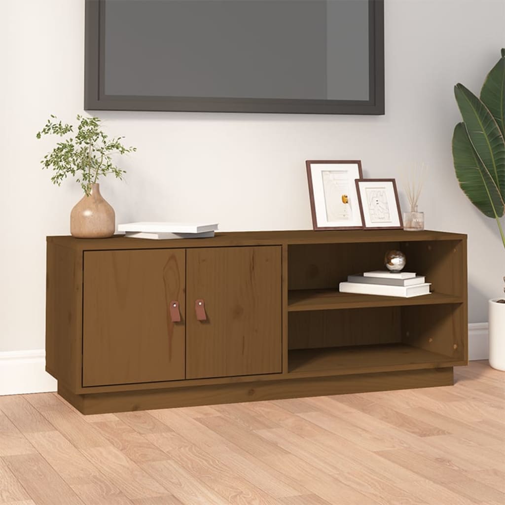 Mueble de TV madera maciza de pino marrón miel 105x34x40 cm