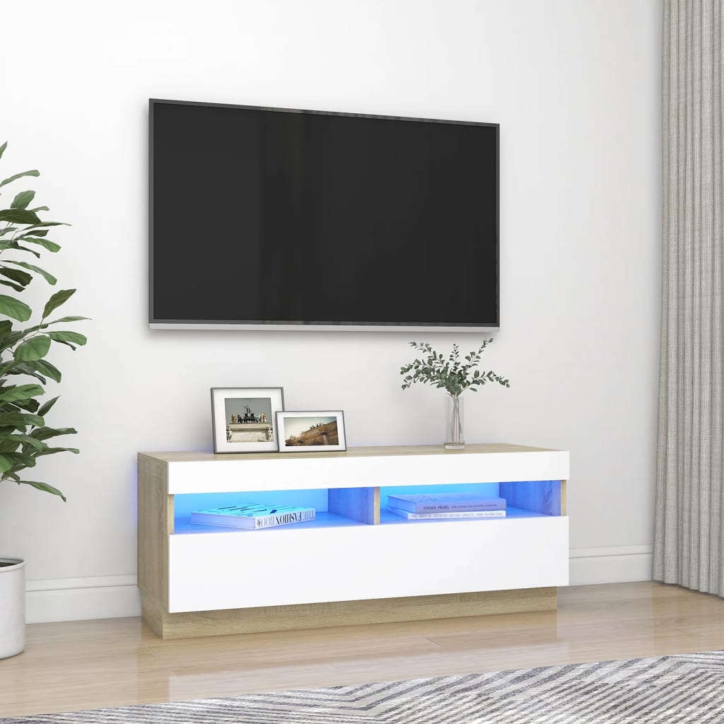 Meuble TV Avec Lumières LED Blanc 160x35x40 Cm - Meuble TV BUT