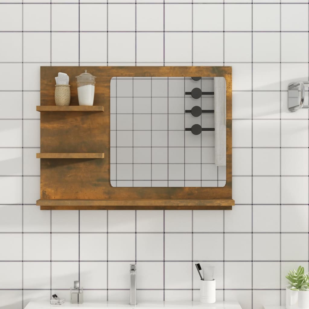Espejo de baño madera contrachapada roble ahumado 60x10.5x37 cm