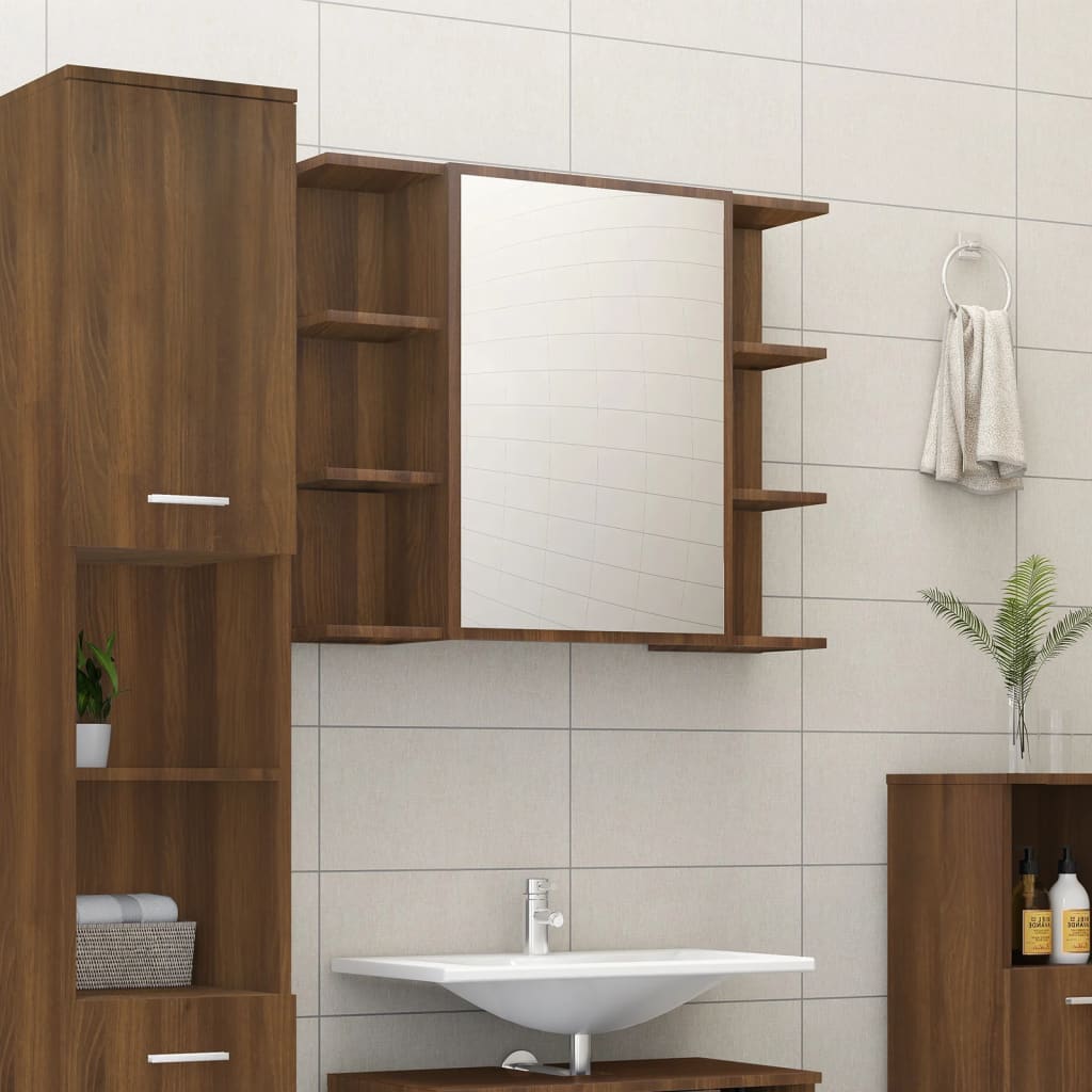 Armario con espejo baño madera roble ahumado 62,5x20,5x64 cm - referencia  Mqm-826351