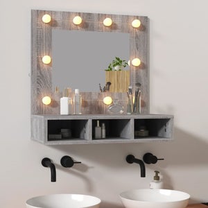 Armário com Espelho de Casa de Banho com Luz LED Suspenso com Porta, 4  Prateleiras Abertas e Interruptor Tátil Estilo Moderno 60x15x65cm Branco
