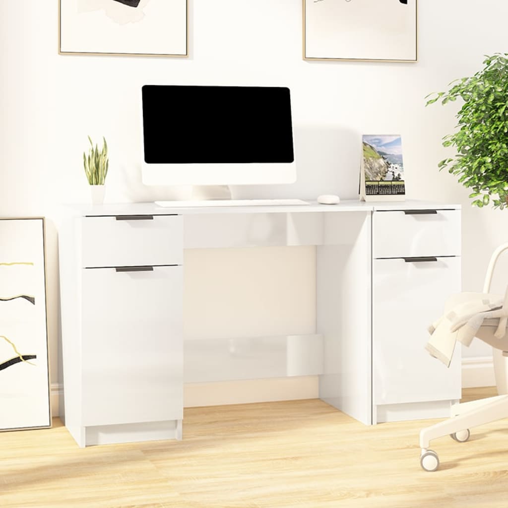 Bureau en L blanc moderne de 223 mm avec armoire latérale Bureau de bureau  en bois finition dorée