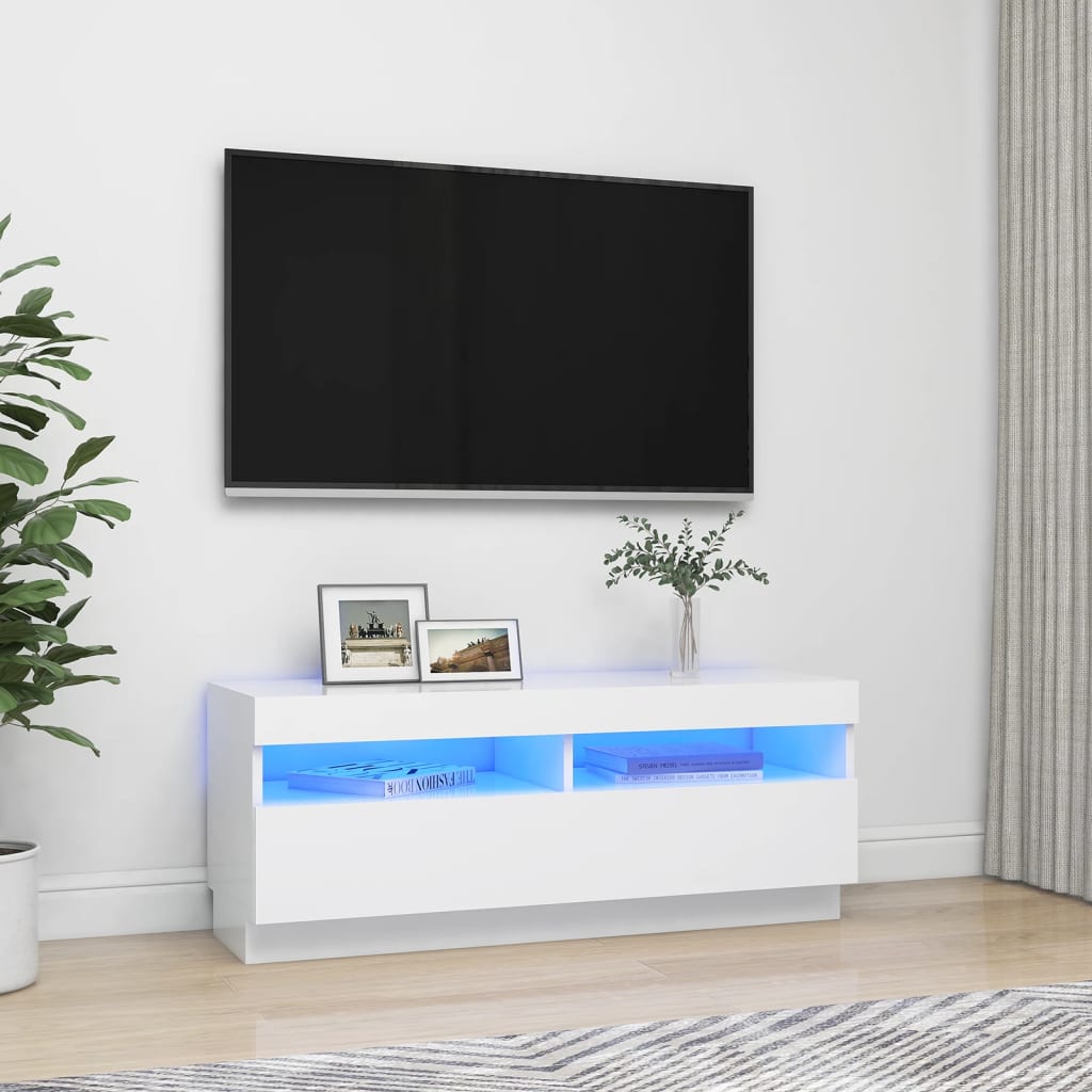 Meuble TV avec lumières LED blanc brillant 120x35x40 cm vidaXL