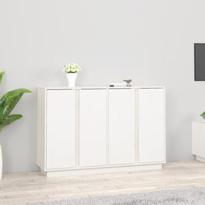 Madia Mobiletto Soggiorno con Piedi in Legno di Pino Bianco 80x29.5x96 cm