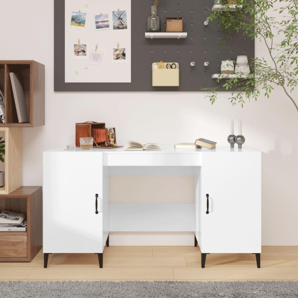 Scrivania Con Mensole VidaXL Bianca – In Legno Multistrato, 102x45x148 Cm, Design Compatto Salvaspazio