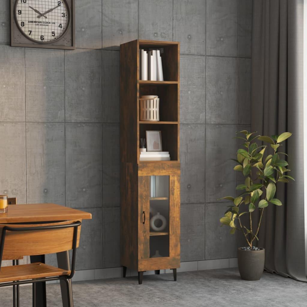 VidaXL Credenza In Legno Multistrato Rovere Fumo - 3 Scomparti E Anta In Vetro - 34,5x34x90 Cm - 2