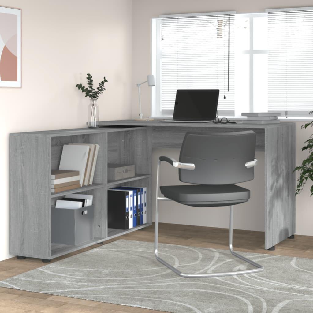 Scrivania Ad Angolo Casa Mobilia 145x100x76 Cm In Legno Multistrato Grigio Sonoma – Con Cassetti E Scomparti, Salvaspazio Per Ufficio E Gaming