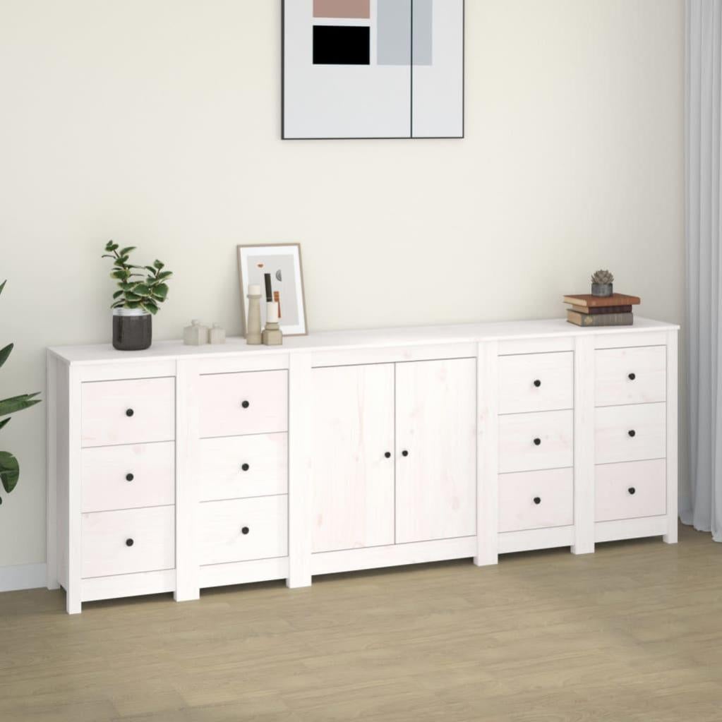 VidaXL Credenza Bianca 230x35x80 cm in Legno Massello di Pino Leroy