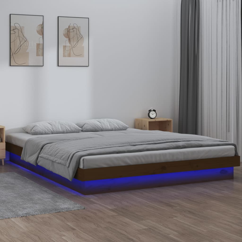 VidaXL Estructura de cama con LED madera maciza marrón miel 135x190 cm