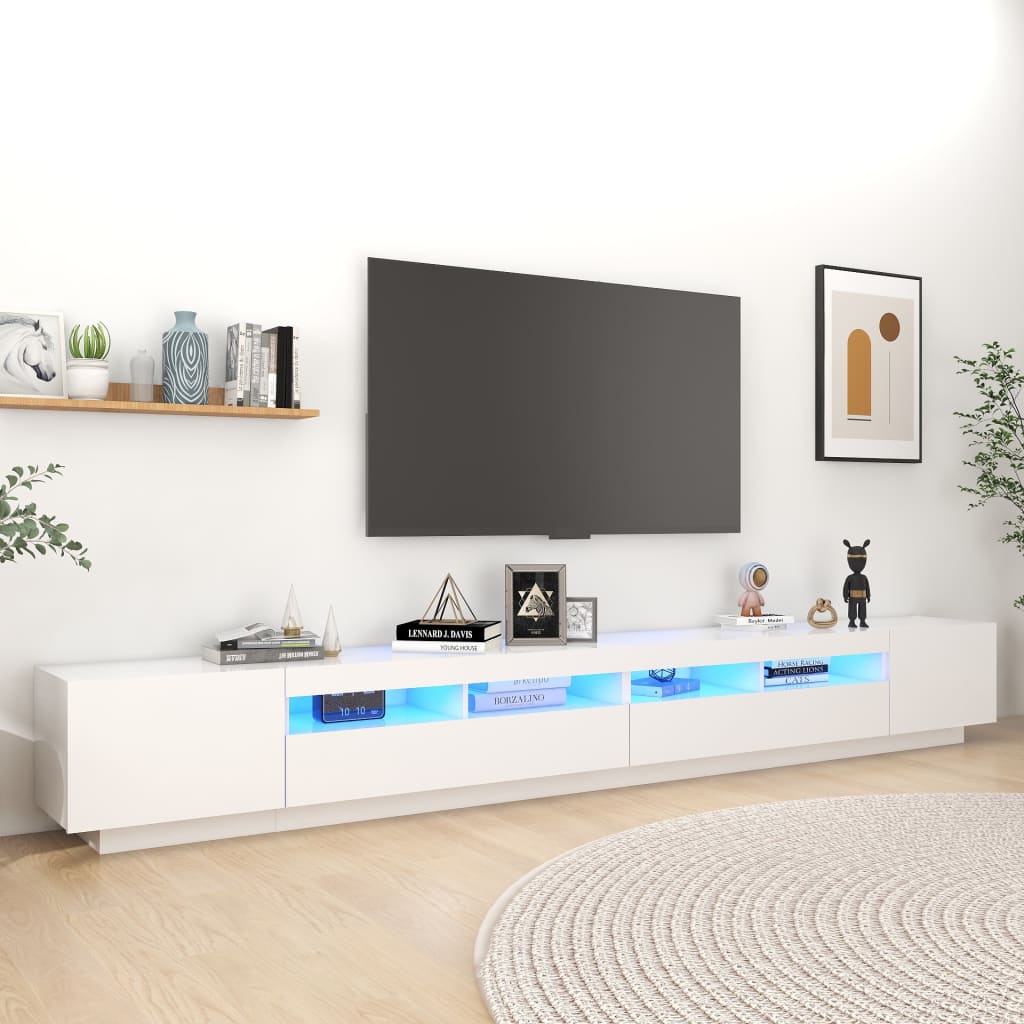 vidaXL Meuble TV avec lumières LED blanc brillant 160x35x40 cm