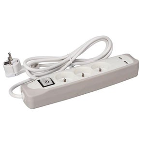 Rallonge USB, prise de courant avec 3 prises 4 stations de charge USB Power  Strip Protection contre les surtensions avec cordon d'alimentation de 2 m -  Blanc